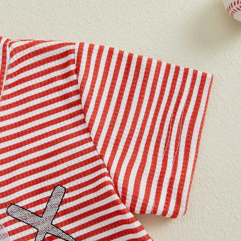 2-Piece Boys' Striped Baseball Embroidery Shorts Set - Image 6