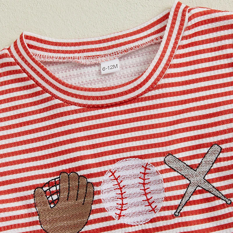 2-Piece Boys' Striped Baseball Embroidery Shorts Set - Image 7