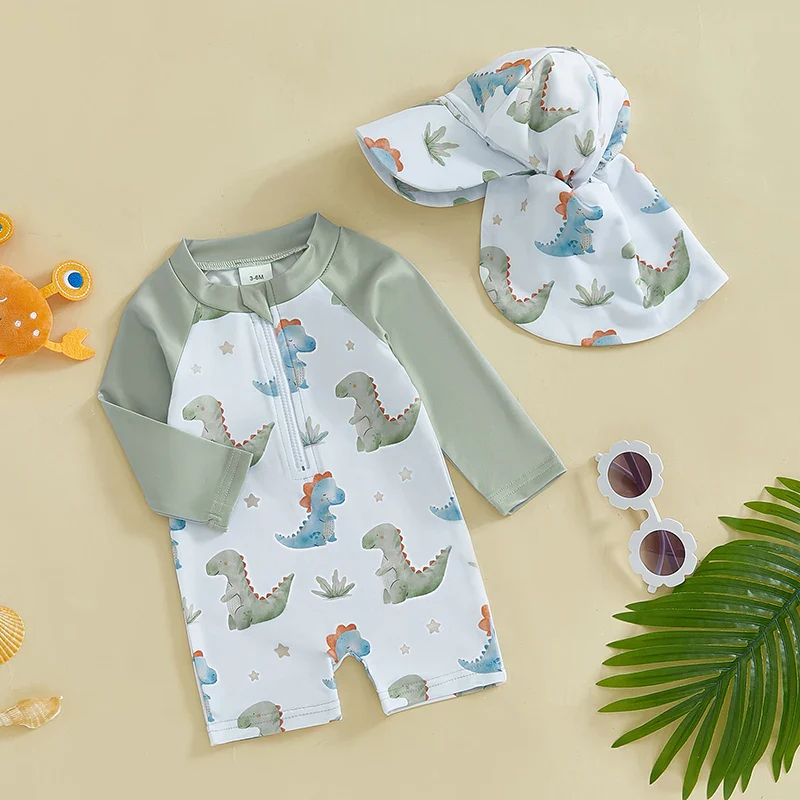 2-Piece Toddler Boys' Long Sleeve Rash Guard & Swim Cap Set - Image 5
