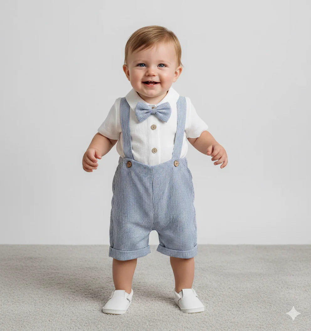 3-Piece Baby Boy Gentleman Romper & Shorts Set - Image 3
