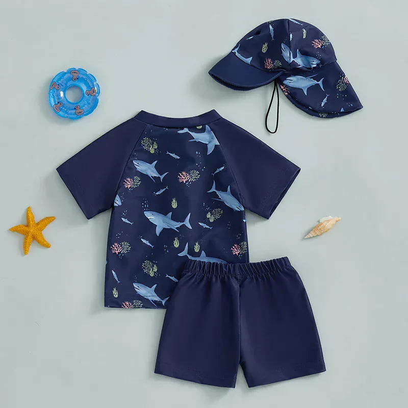 3-Piece Baby Boys' Rash Guard, Trunks & Hat Set - Image 8