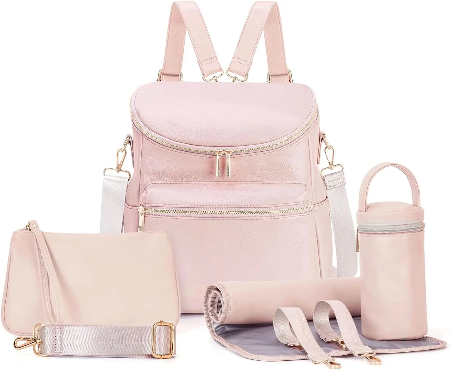 5-in-1 Leather Diaper Backpack Set for Stylish Moms - Image 10