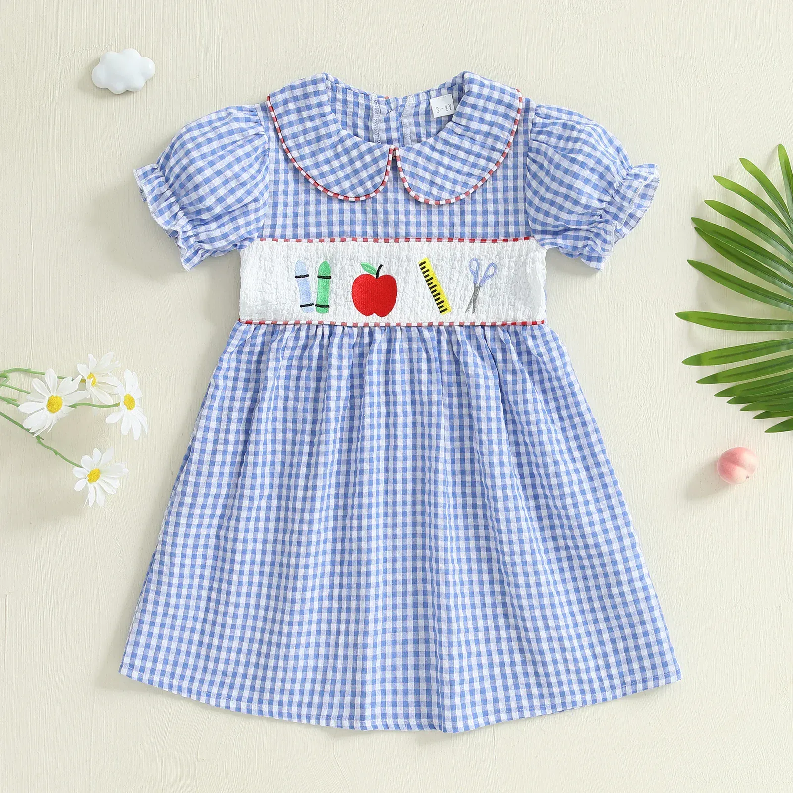 Apple Embroidery Plaid Dress - Image 2