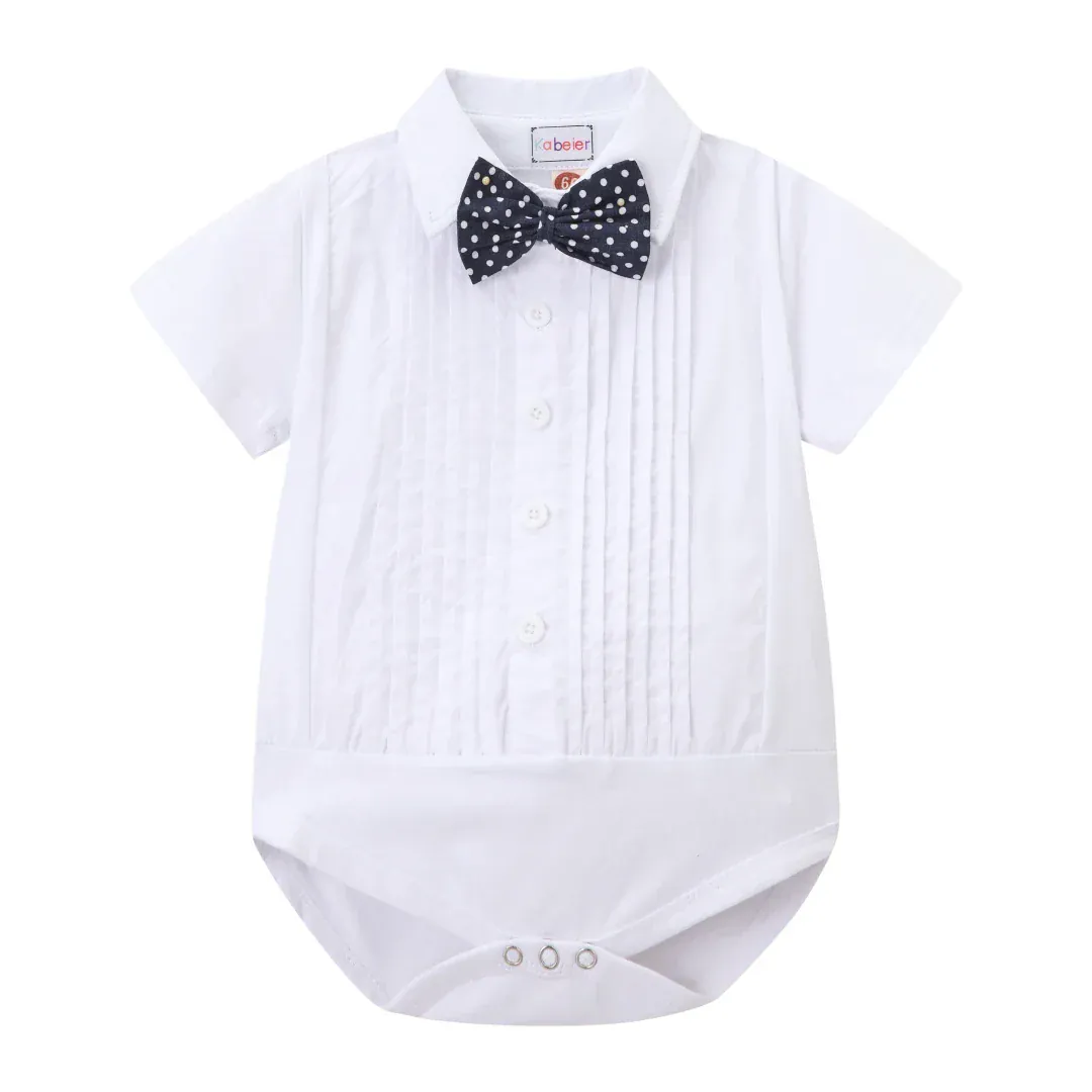 Baby Boy Formal Outfit with Bow Tie and Suspenders - Image 3