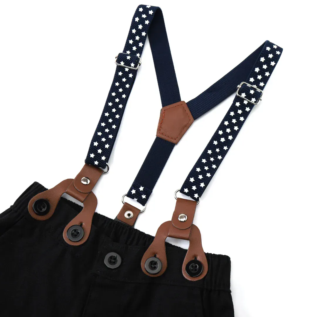 Baby Boy Formal Outfit with Bow Tie and Suspenders - Image 4