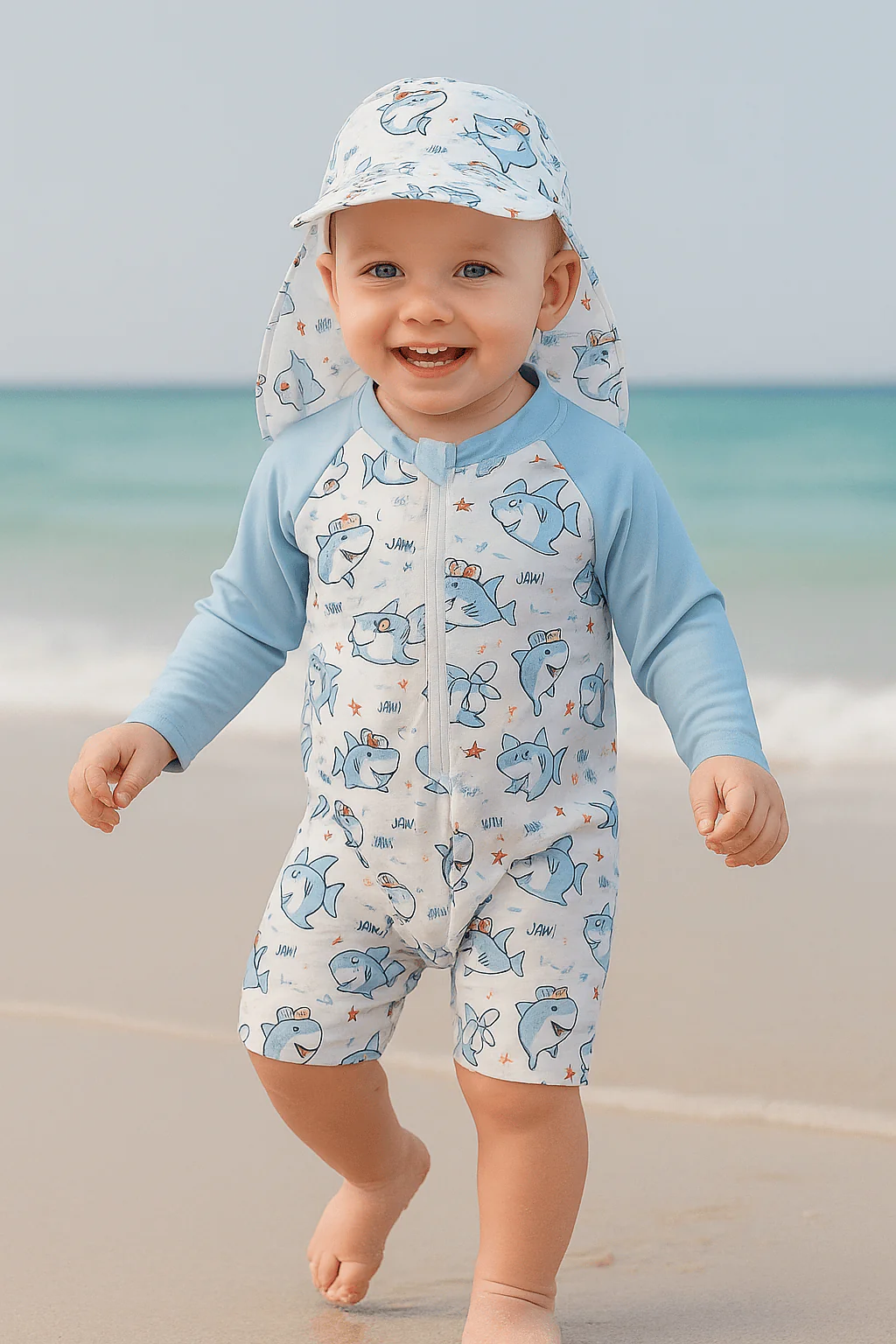 Baby Boy Rash Guard Swimsuit with Swim Cap - Image 13
