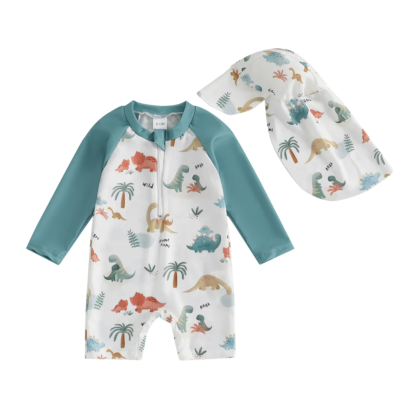 Baby Boy Rash Guard Swimsuit with Swim Cap - Image 8