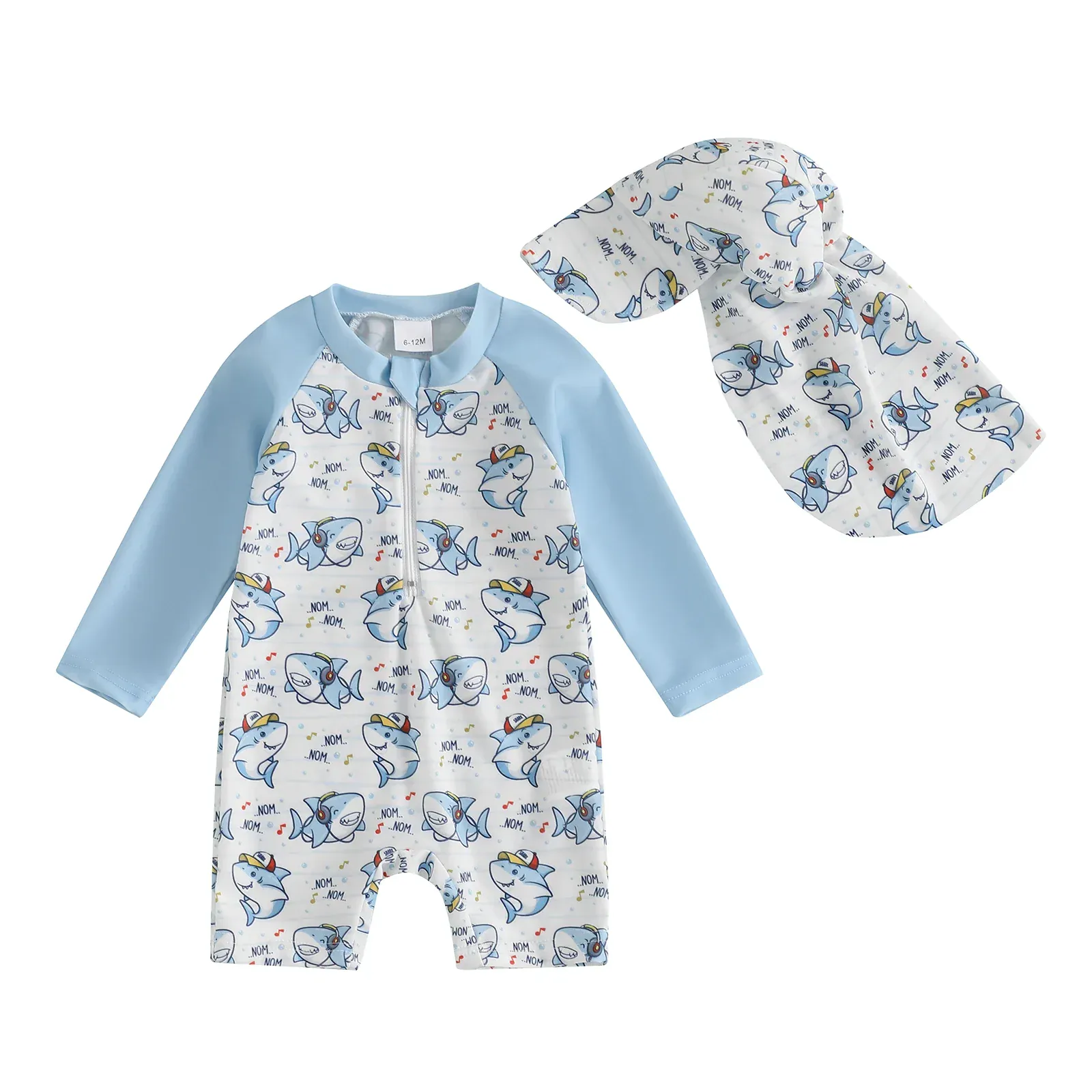 Baby Boy Rash Guard Swimsuit with Swim Cap - Image 9