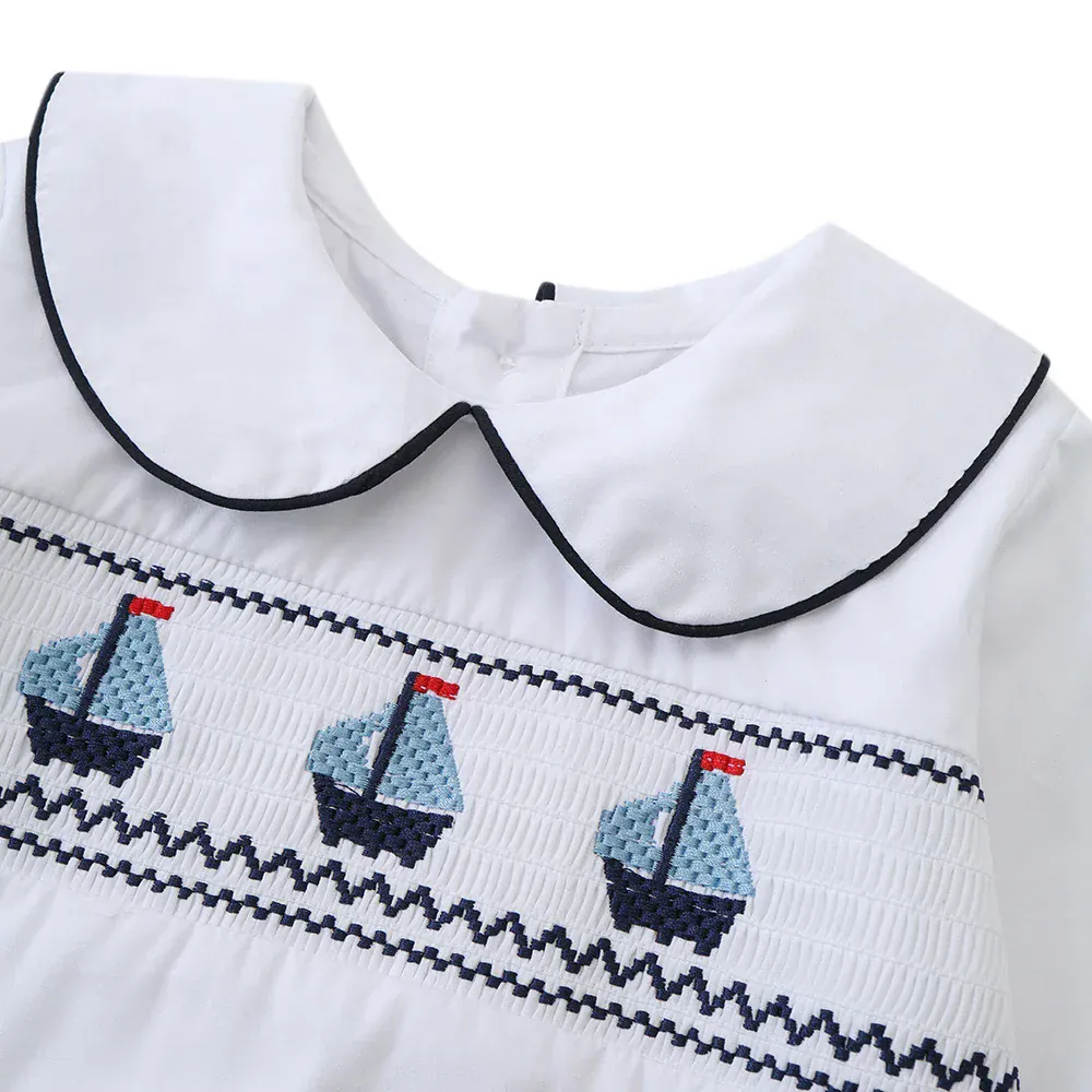 Baby Boy Sailboat Smocked Outfit - Image 3