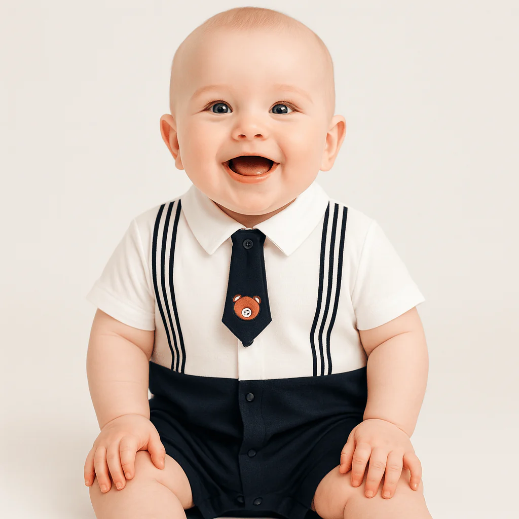 Baby Boy's Little Gentleman Romper with Tie - Image 2