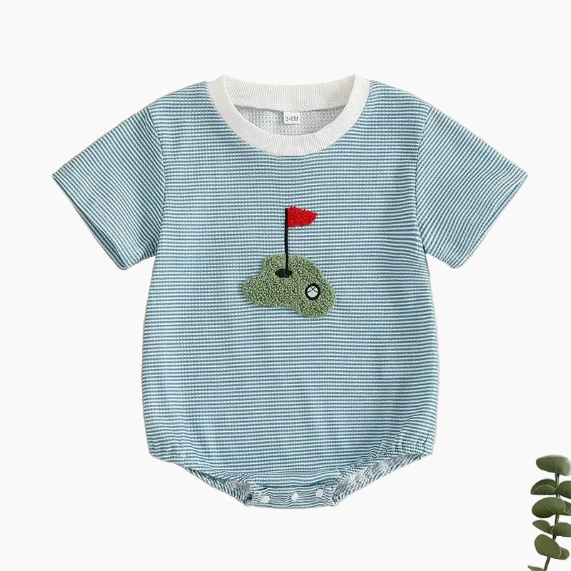 Baby Boy's Striped Golf Patch Romper