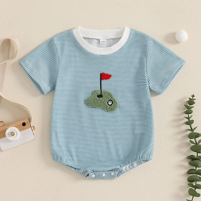 Baby Boy's Striped Golf Patch Romper - Image 2