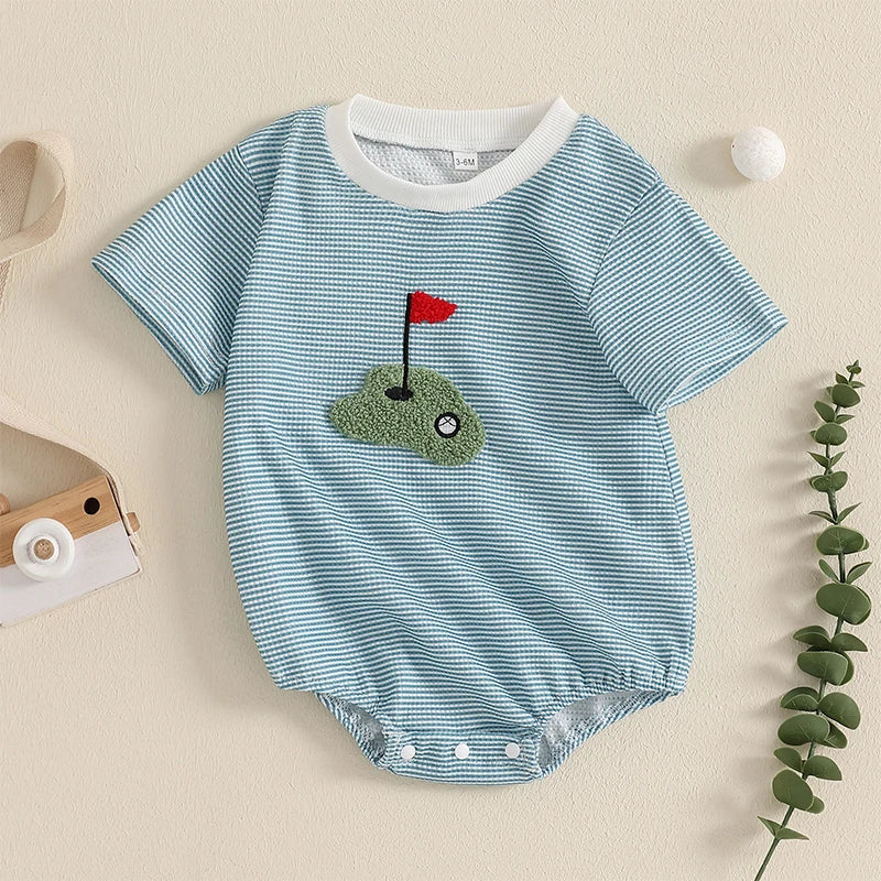 Baby Boy's Striped Golf Patch Romper - Image 5