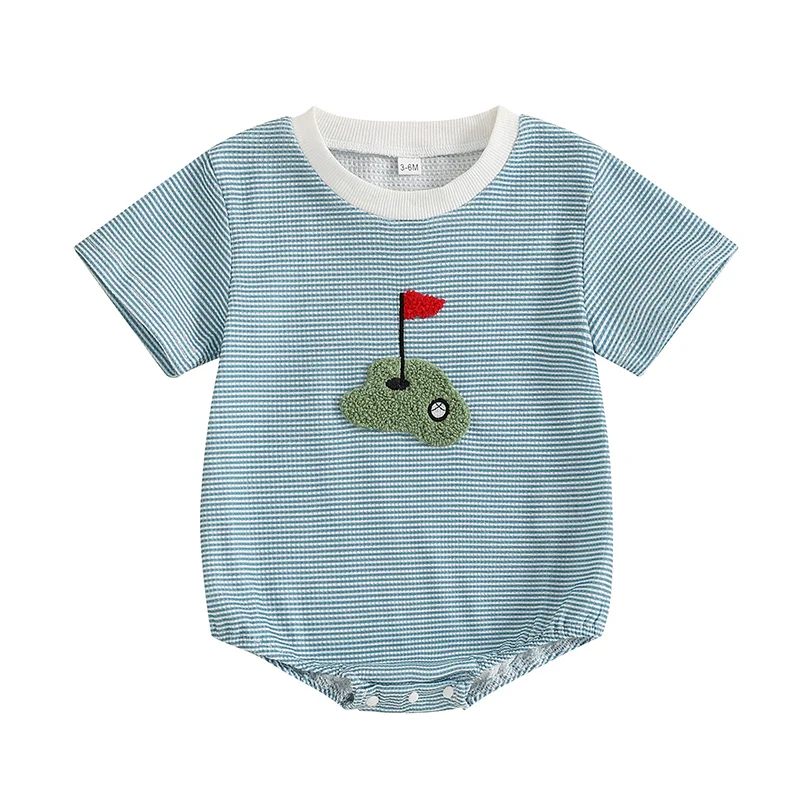 Baby Boy's Striped Golf Patch Romper - Image 8