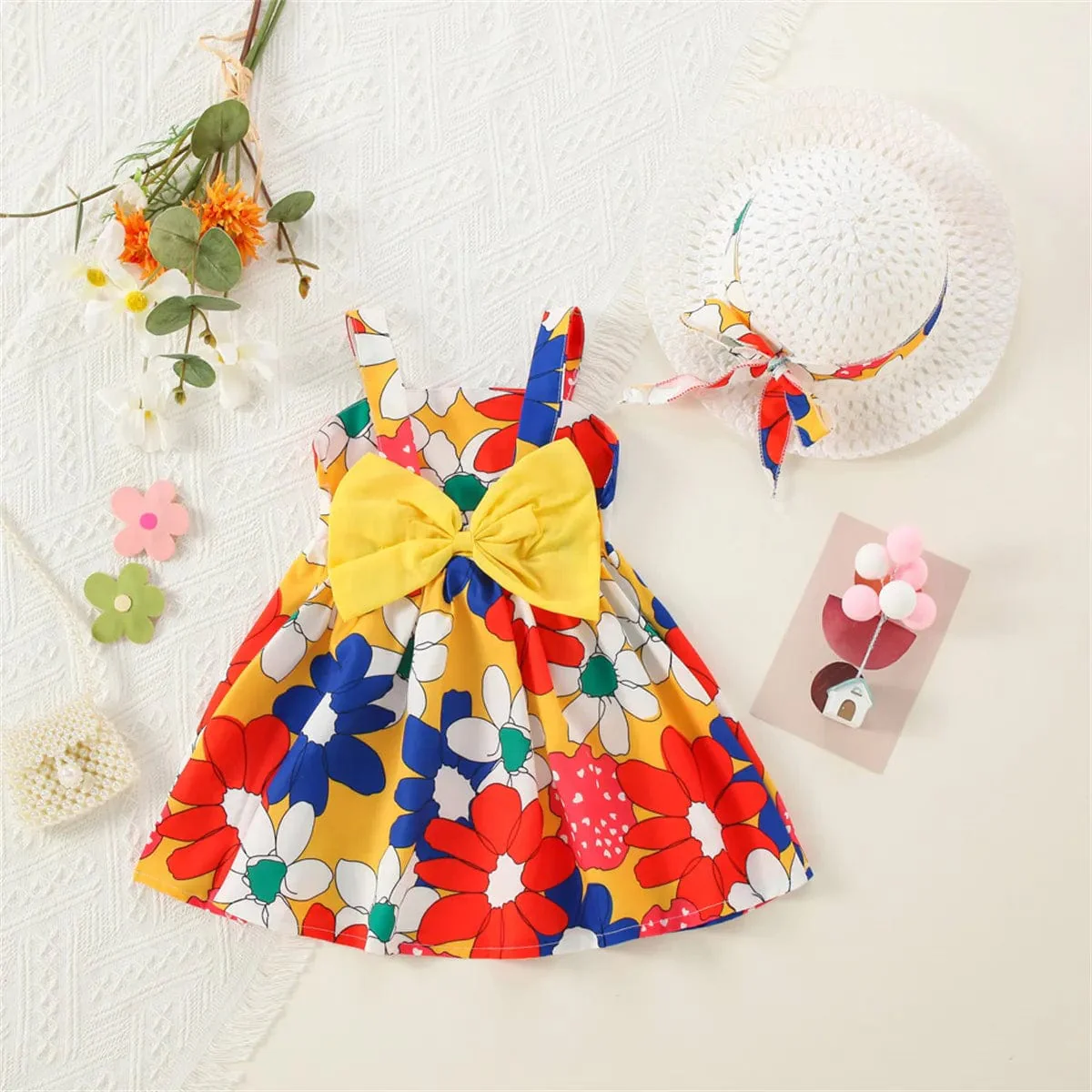 Baby Girl Flower Dress with Matching Hat