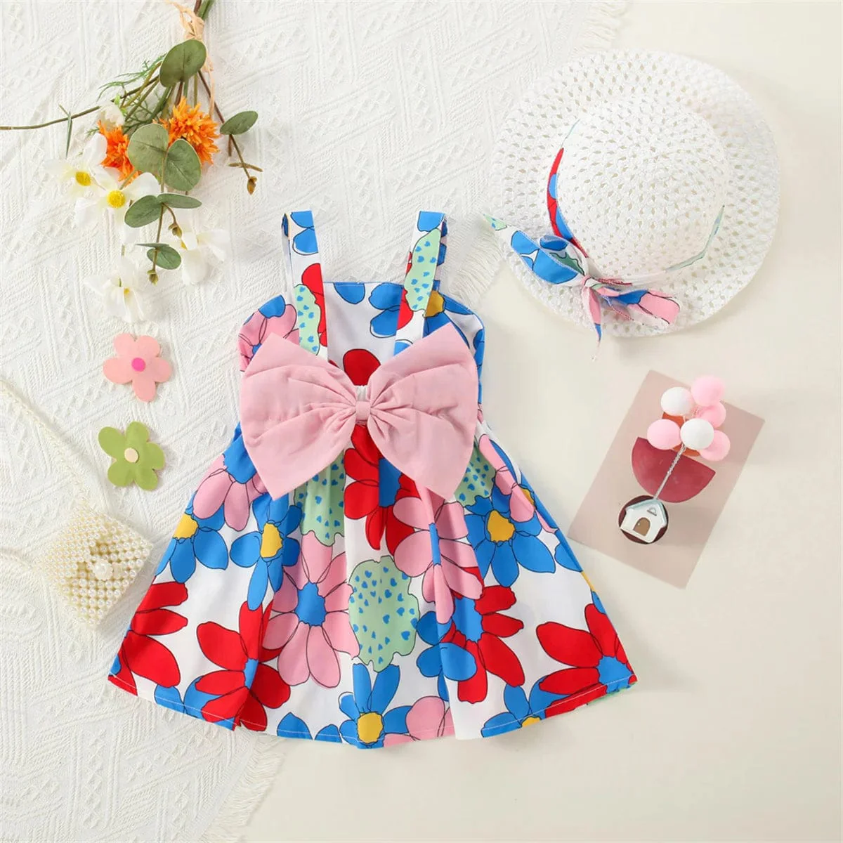 Baby Girl Flower Dress with Matching Hat - Image 3