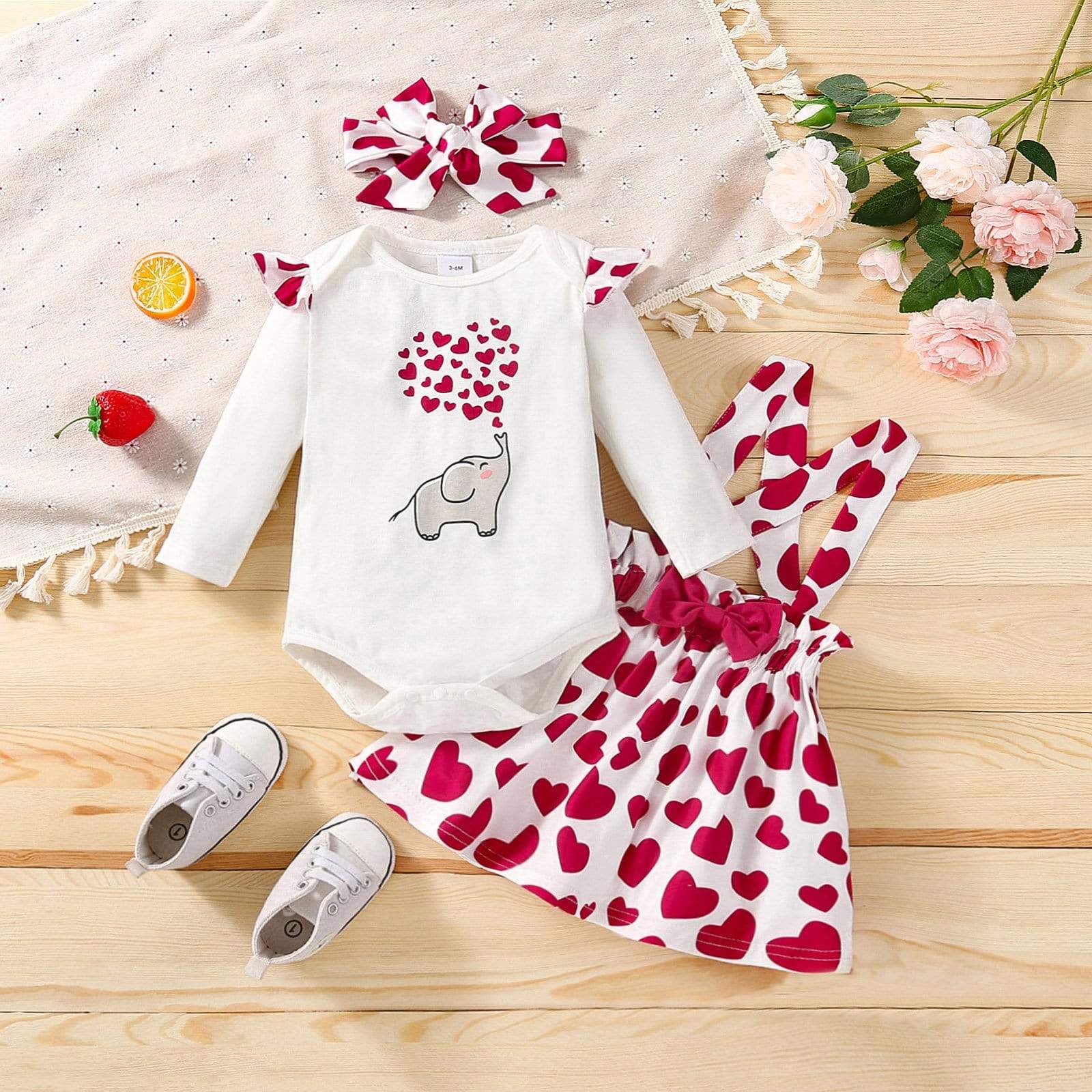 Baby Girl Romper and Red Heart Skirt - Image 2