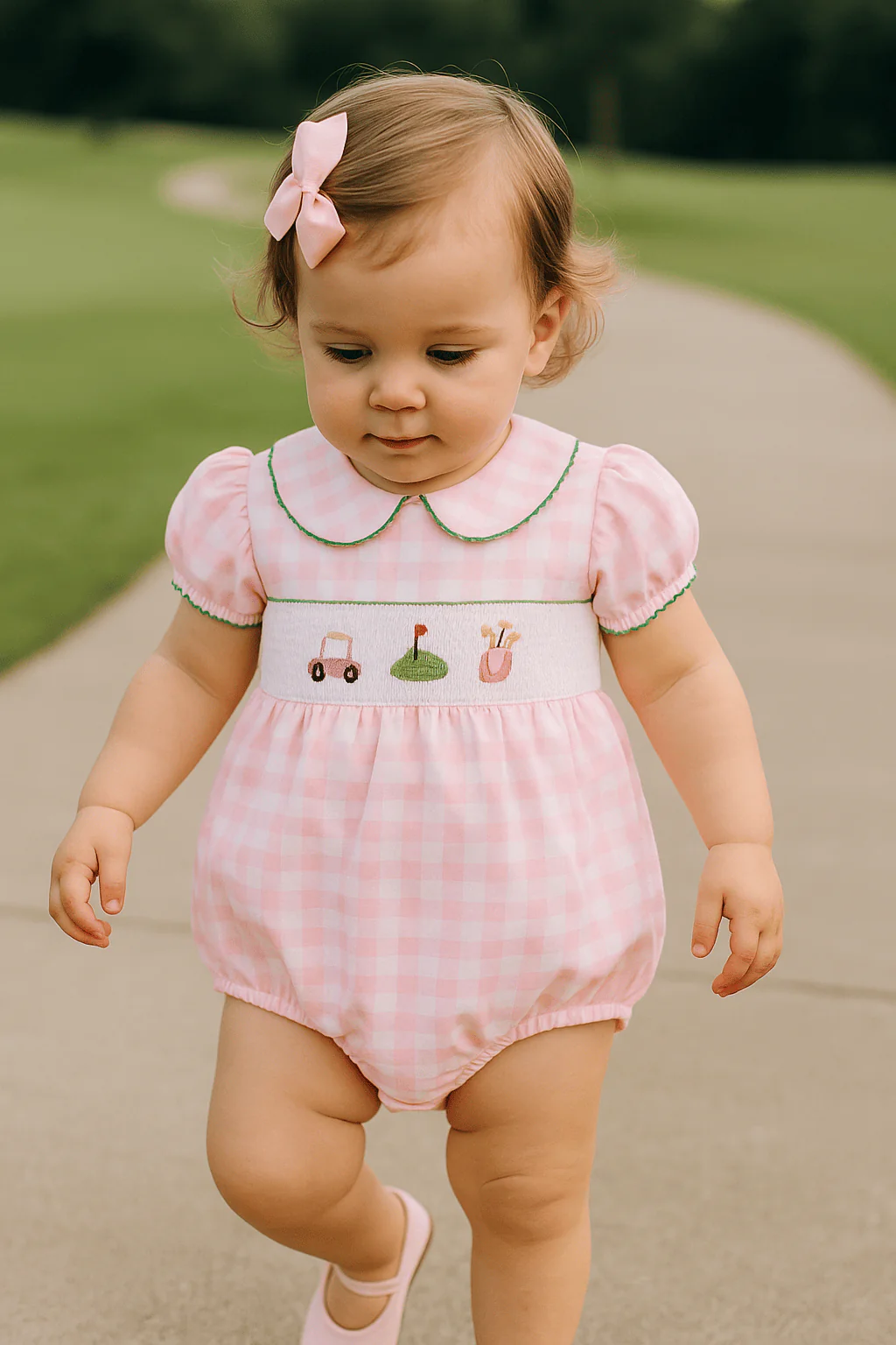 Baby Girl Smocked Golf Romper - Image 8