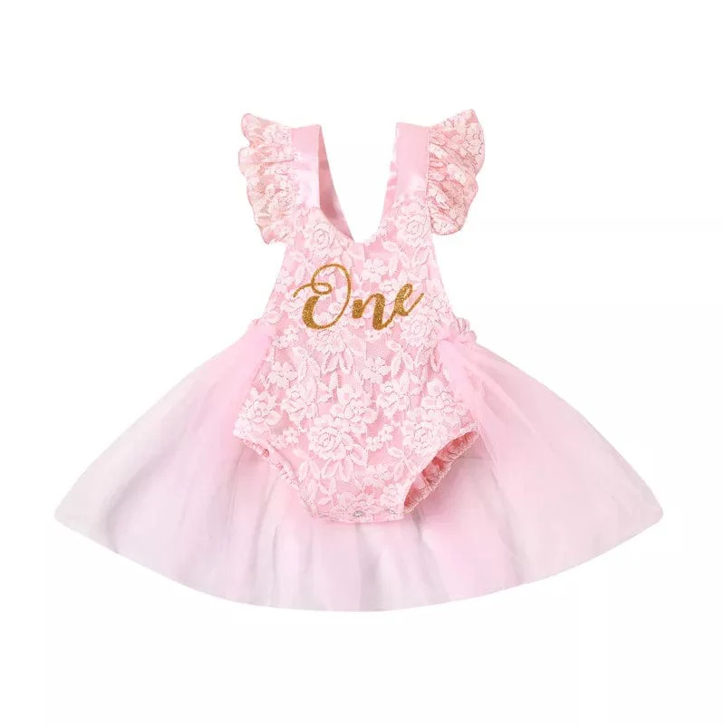 Baby Girls Birthday Floral Lace Romper Dress - Image 10