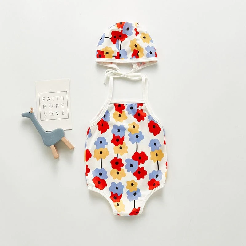 Baby Swimwear With Floral Print And Hat - Image 5