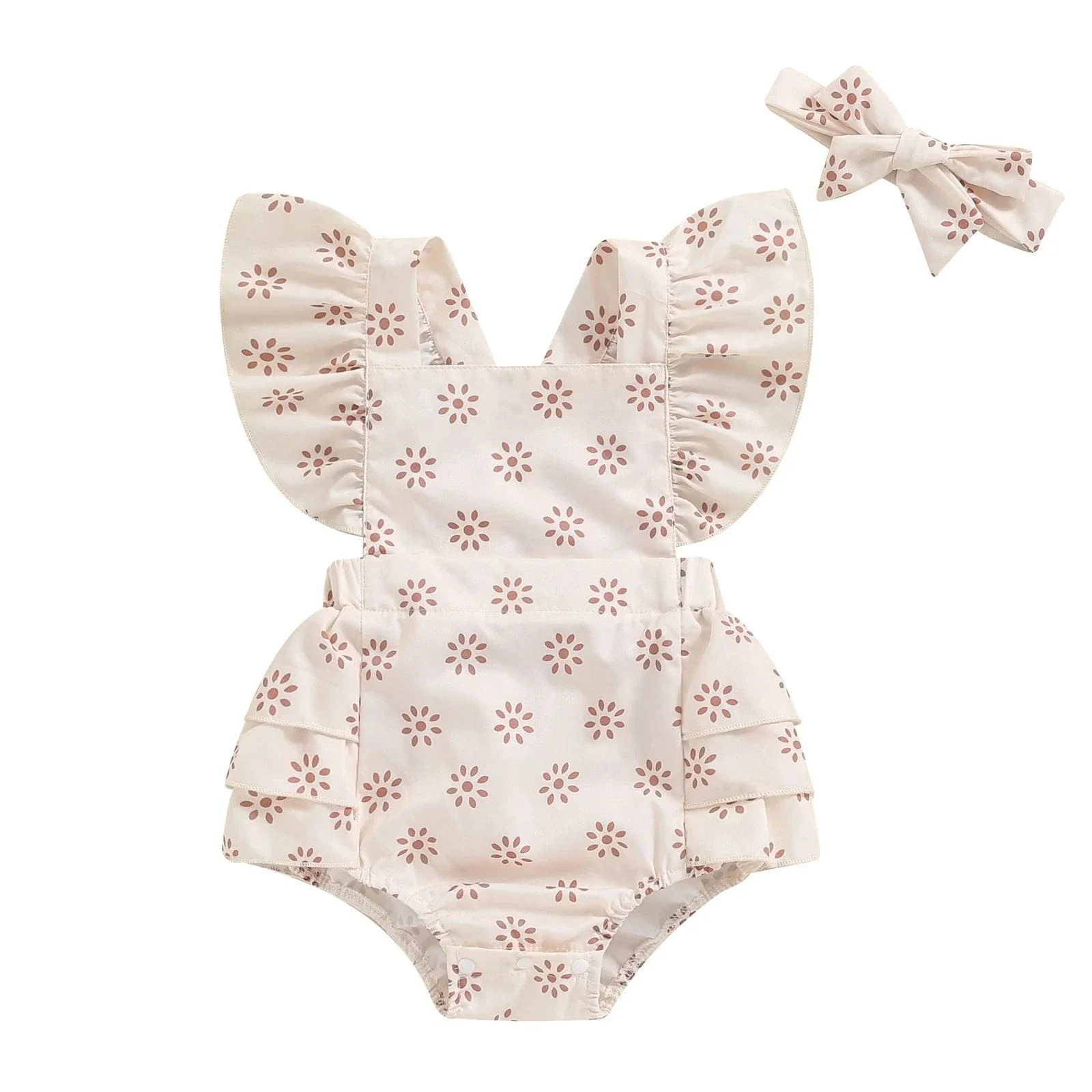 Backless Daisy Print Baby Romper - Image 7