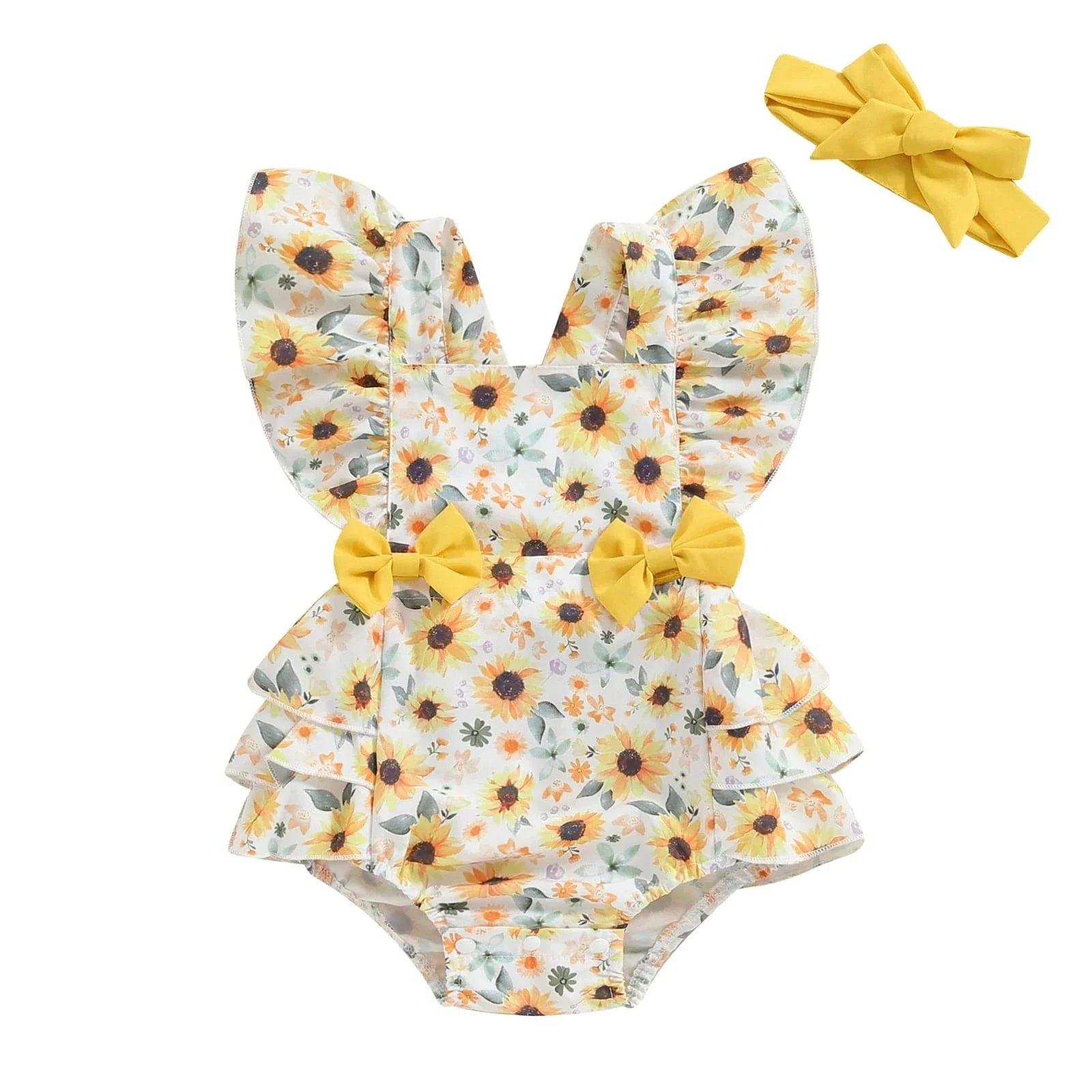 Backless Daisy Print Baby Romper - Image 8