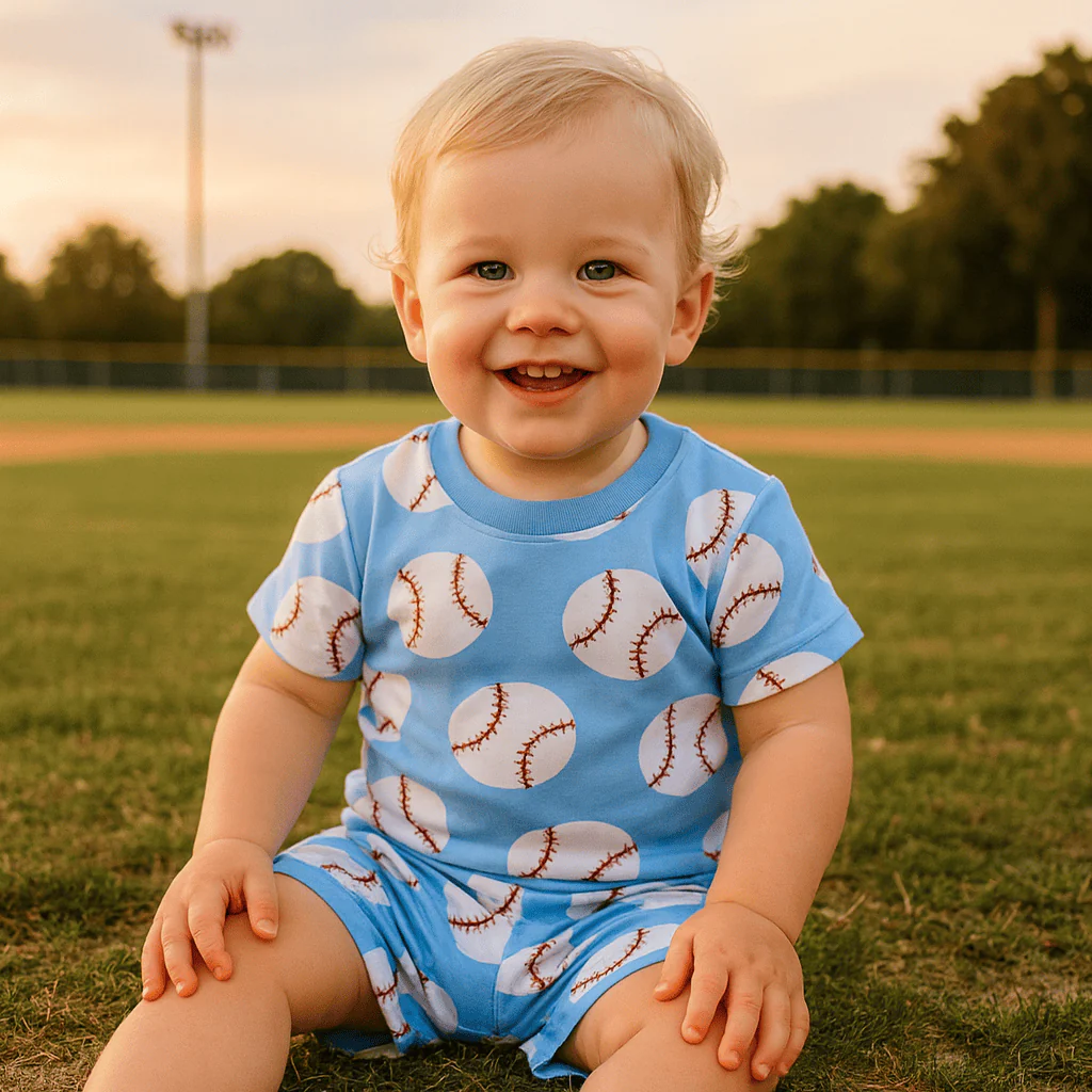 Baseball Print Toddler Boy Summer Outfit - Image 3
