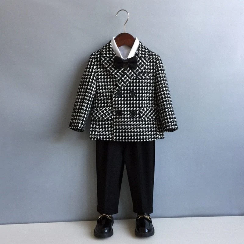 Black and White Check Boy Formal Suit - Image 2