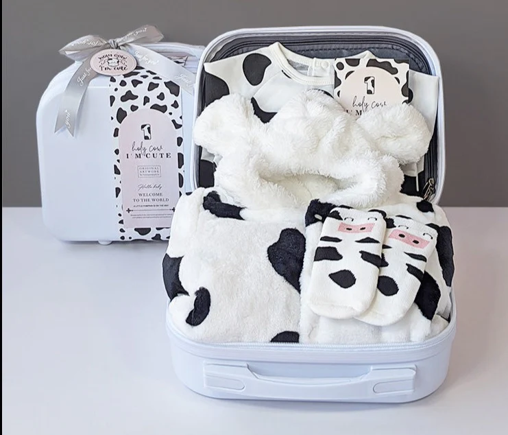 Black and White Cow Print Baby Gift Set - Image 3