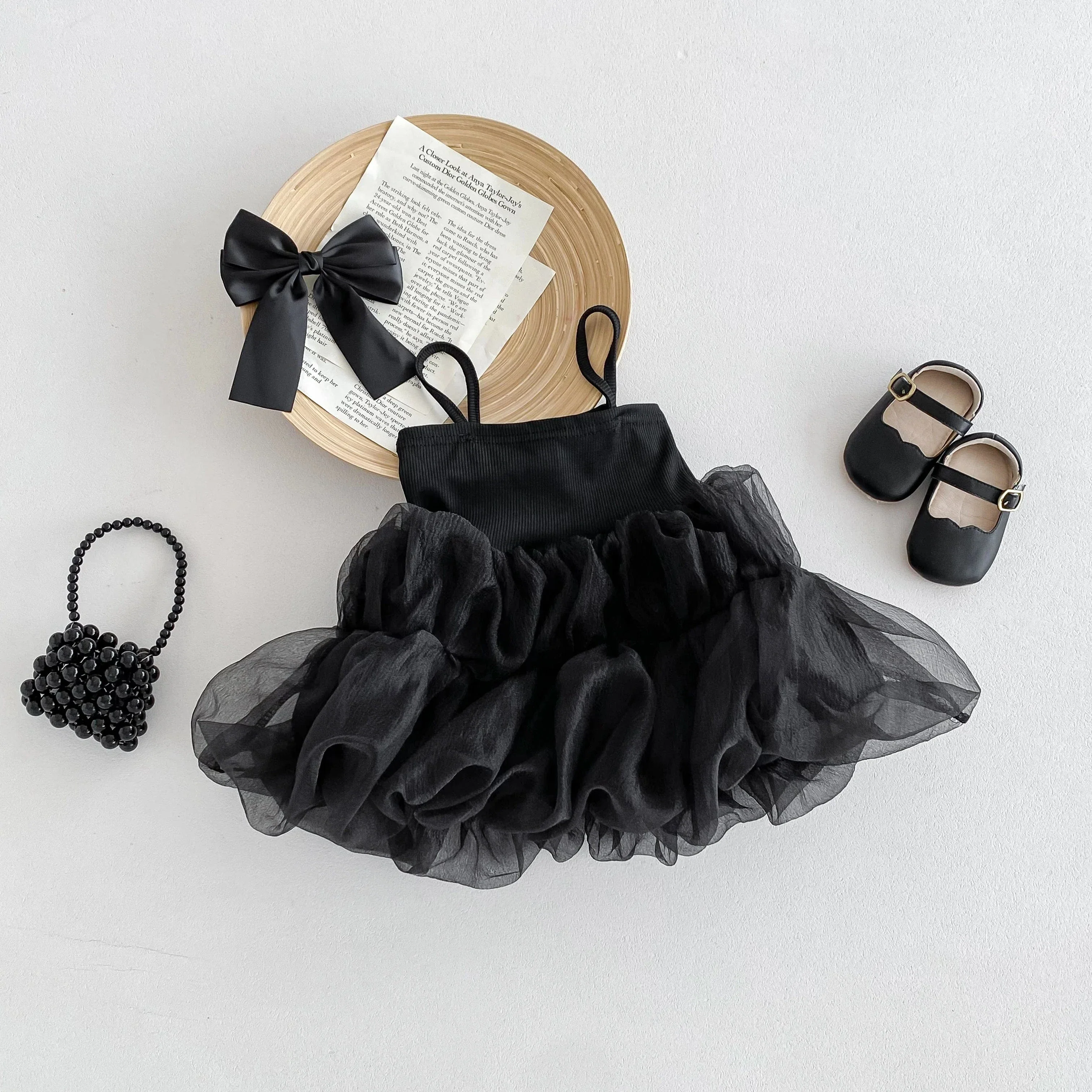 Black Puff Ball Mesh Sling Dress - Image 2