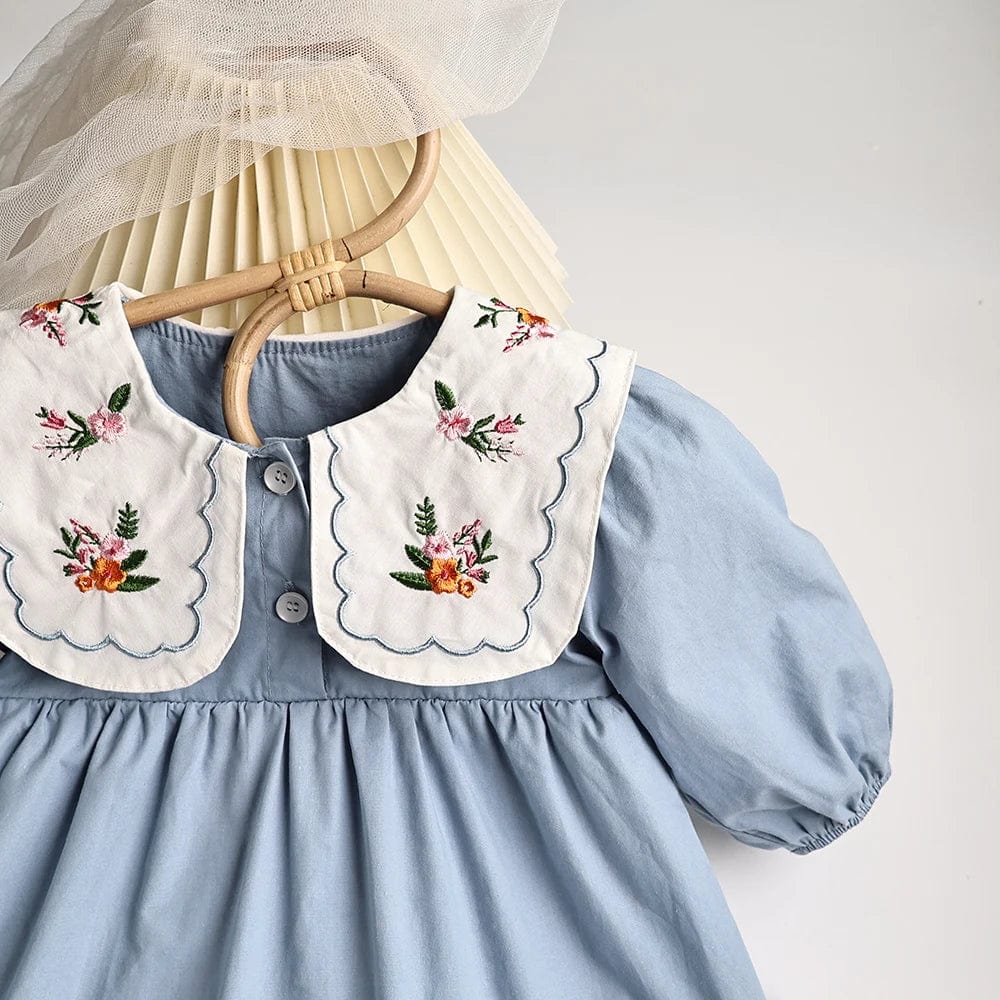 Blue Embroidered Collar Bodysuit Dress - Image 6