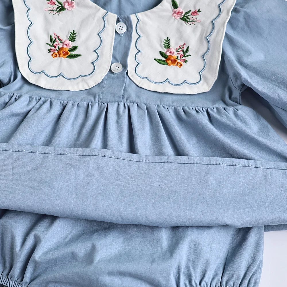 Blue Embroidered Collar Bodysuit Dress - Image 7