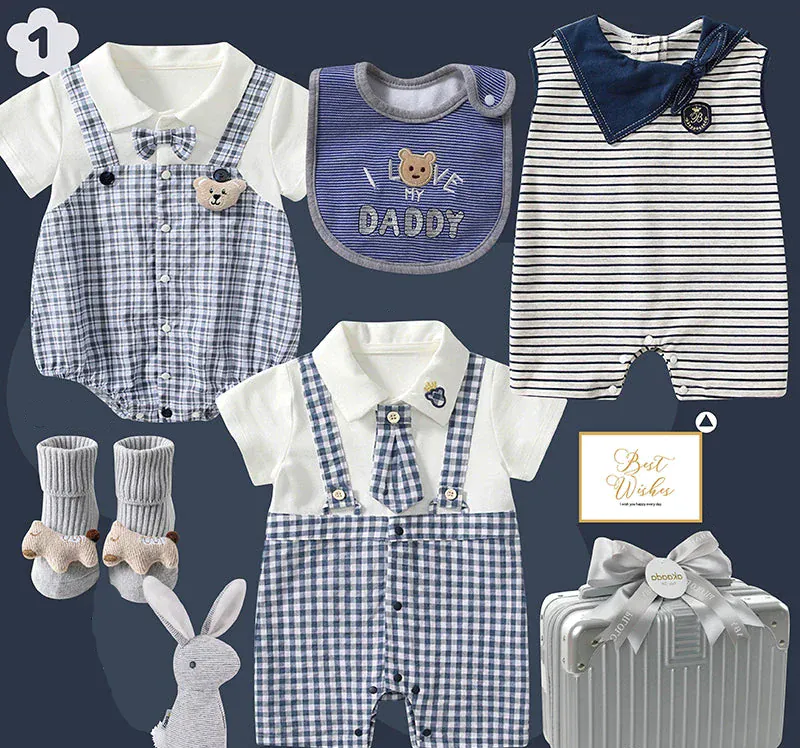 Blue Plaid Baby Boy Gentleman Gift Set - Image 2