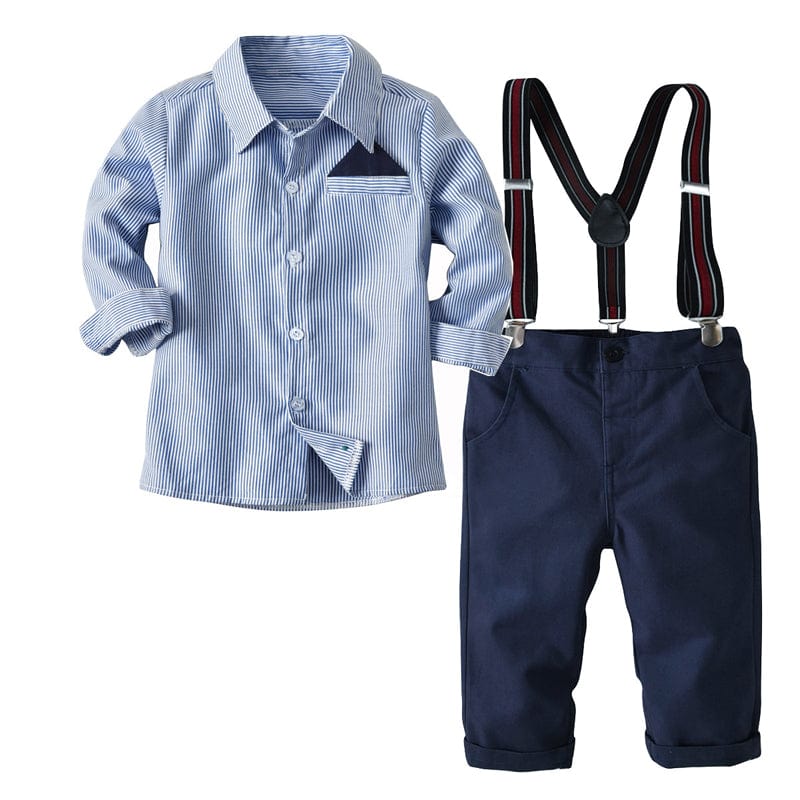 Blue Striped Boy Suspender Outfit - Image 2