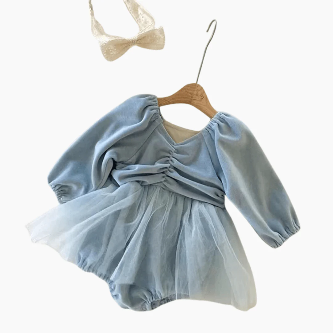 Blue Velvet Baby Romper Dress