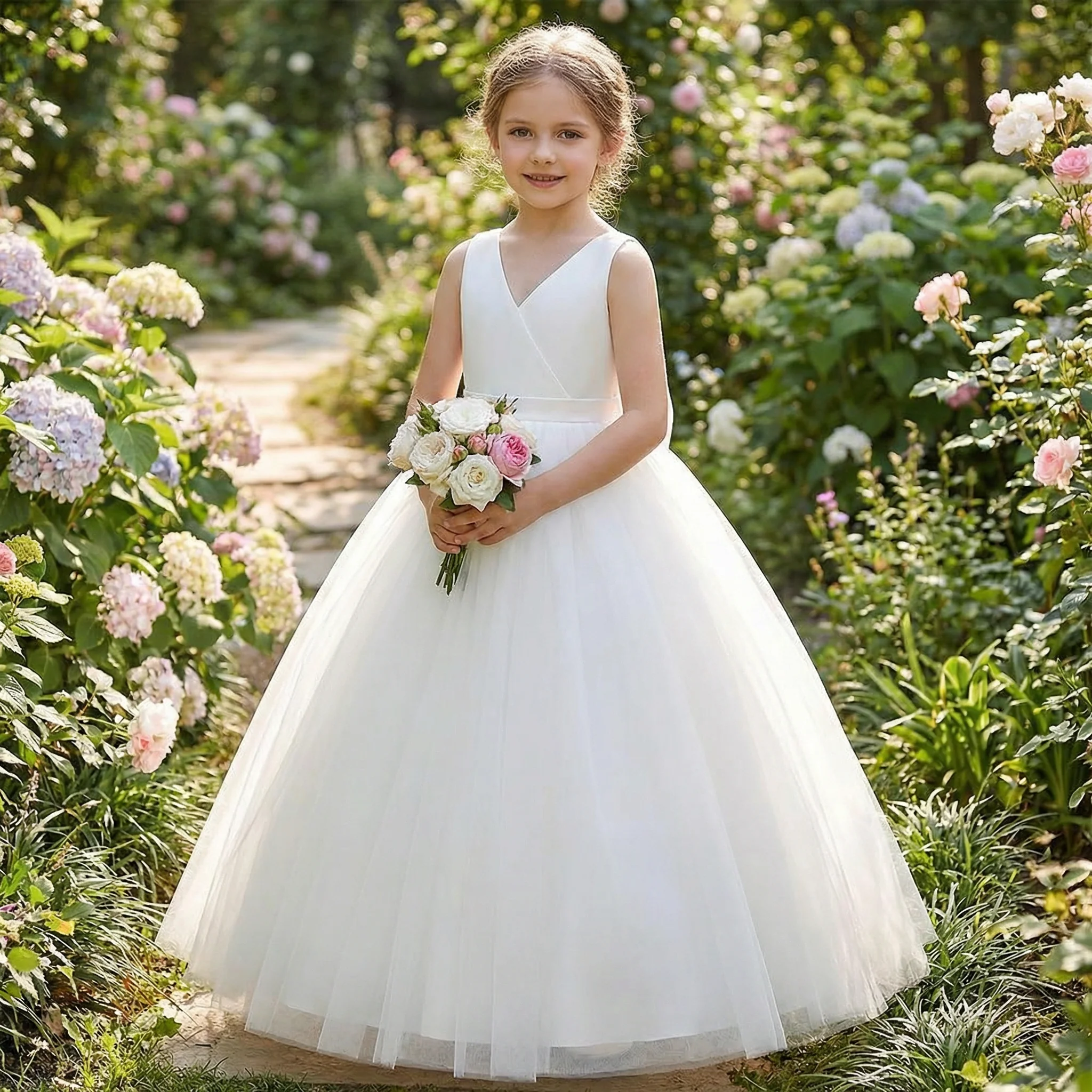 Bow Back Sleeveless Flower Girl Dress - Image 3