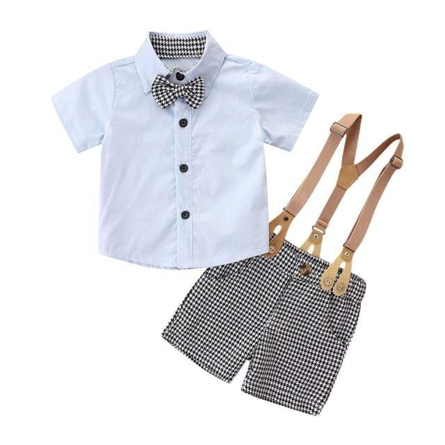 Bowknot Shirt Top and Plaid Suspender Sets - Image 4