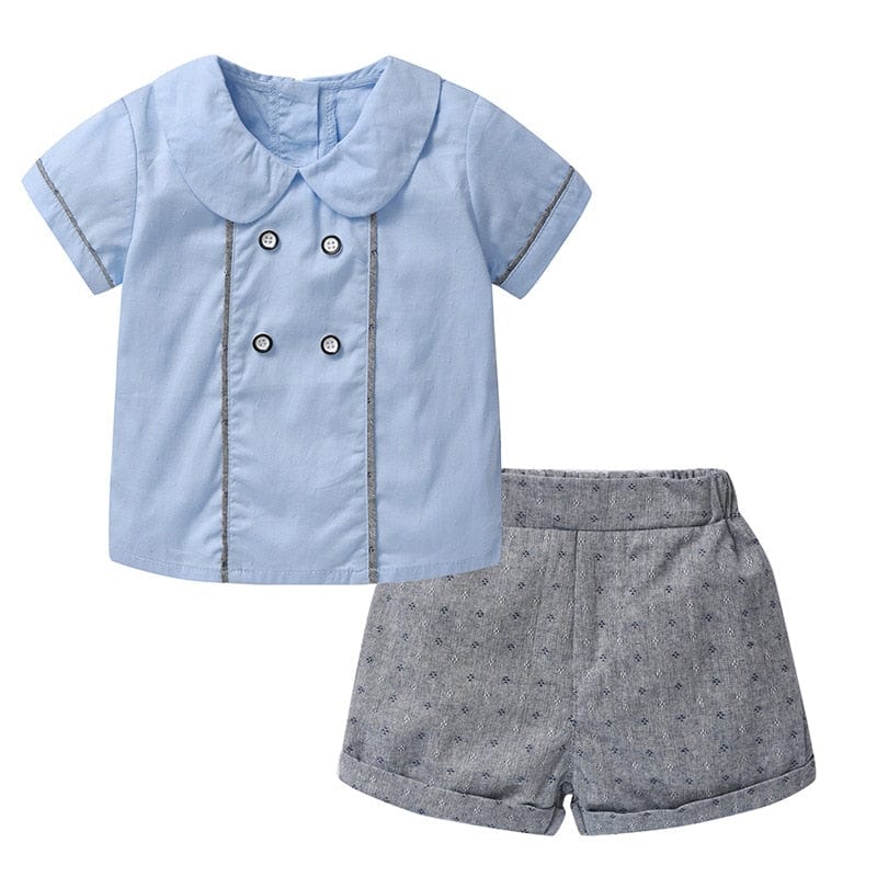 Boy Blue Shirt and Gray Shorts Set - Image 3