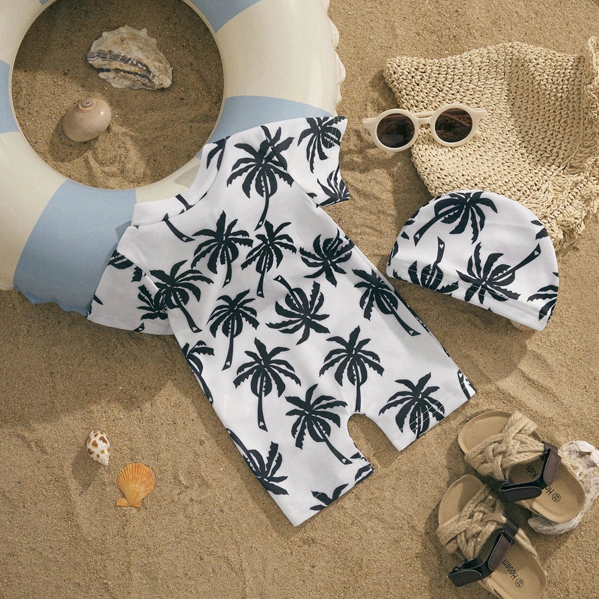 Boy Coconut Tree Swimsuit Set with Hat - Image 4