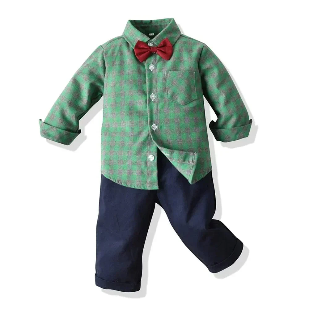 Boy Plaid Shirt and Suspenders Outfit Set - Image 11