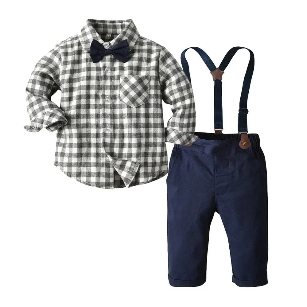Boy Plaid Shirt and Suspenders Outfit Set - Image 12