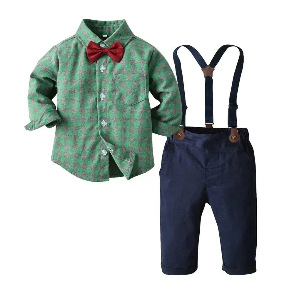 Boy Plaid Shirt and Suspenders Outfit Set - Image 13