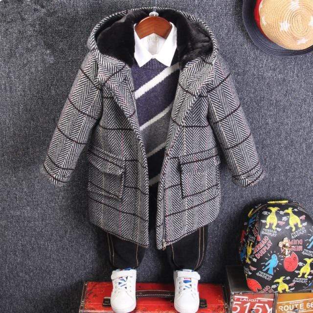 Boys Check Hooded Coat - Image 6