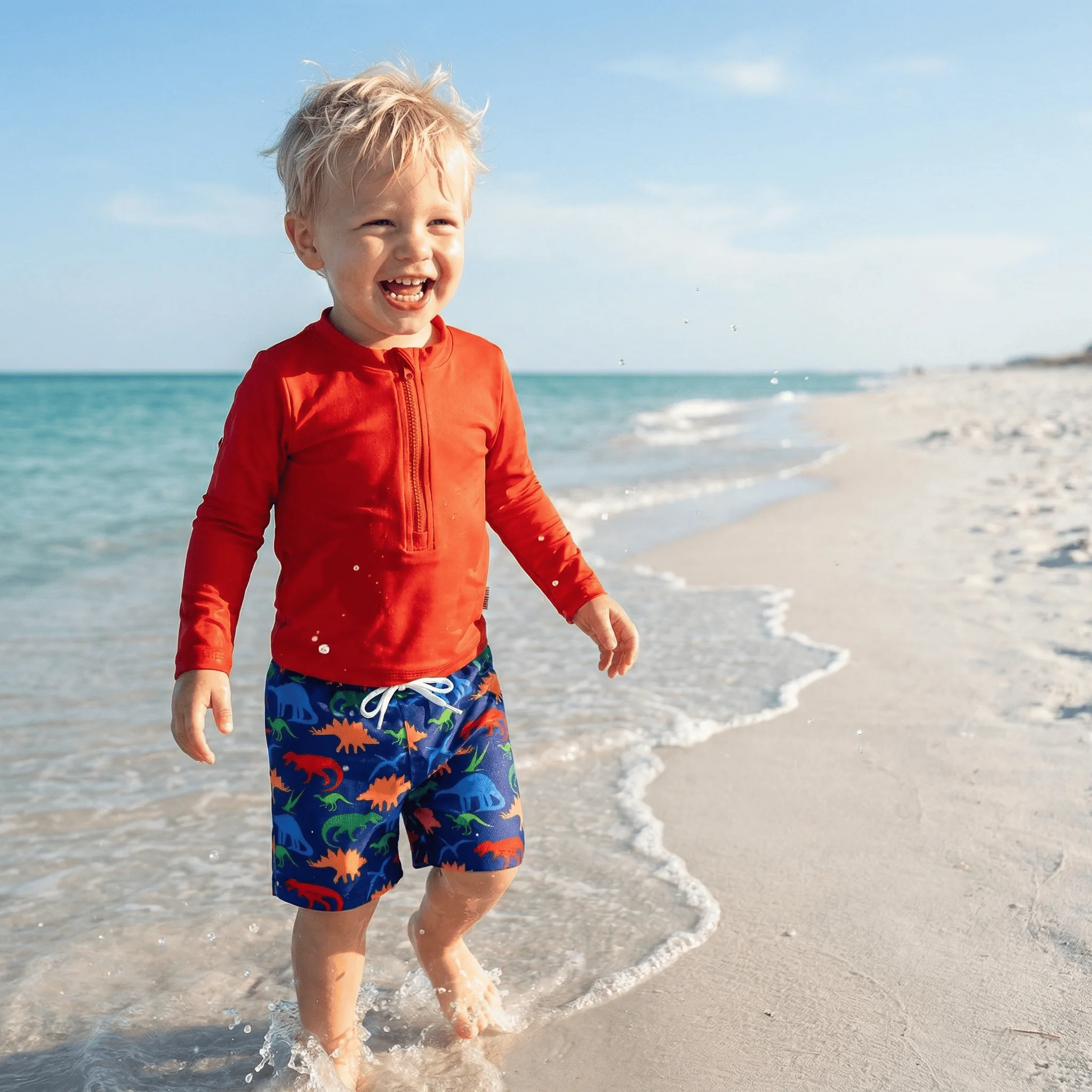 Boys' UPF 50+ Long Sleeve Rash Guard & Swim Trunks Set - Image 4