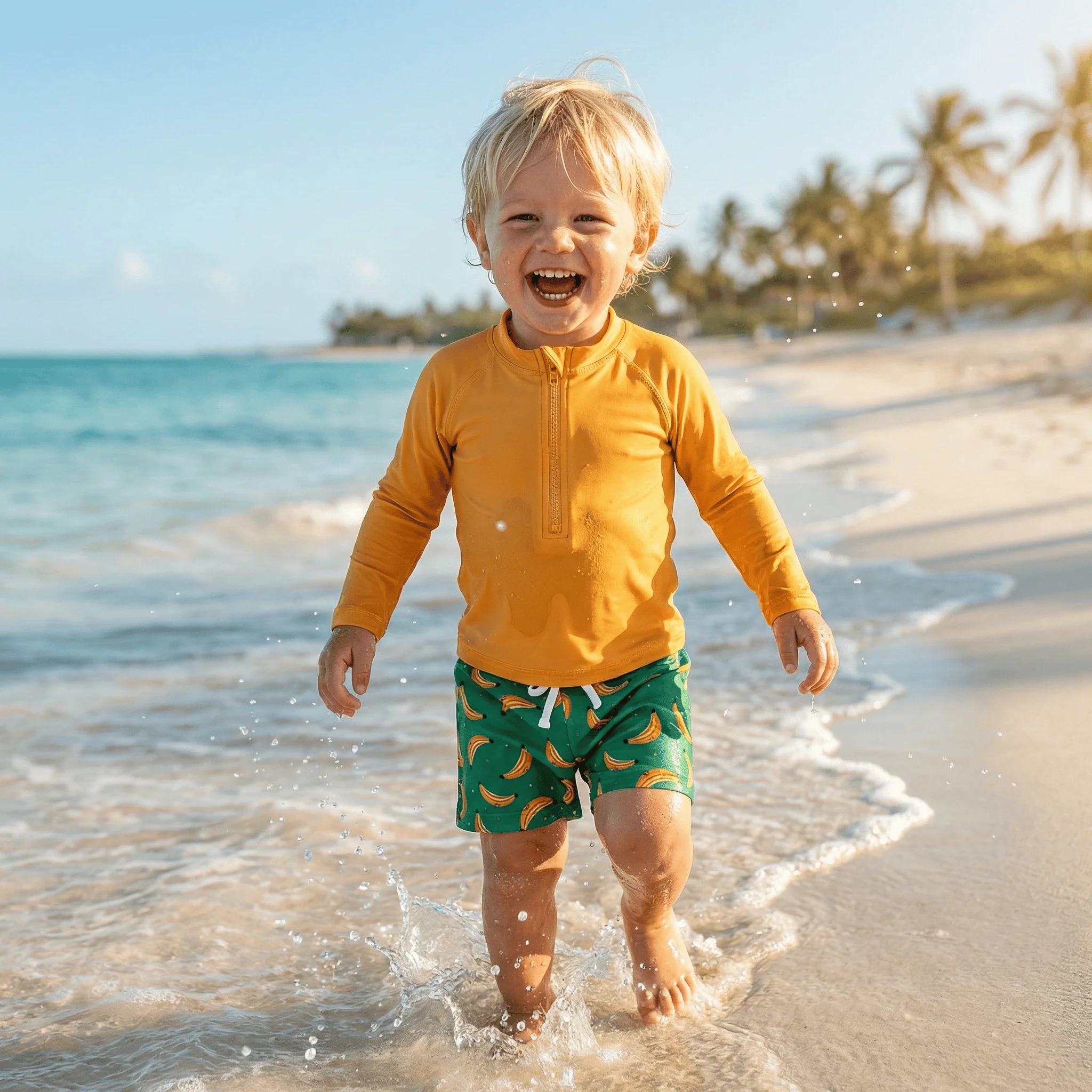 Boys' UPF 50+ Long Sleeve Rash Guard & Swim Trunks Set - Image 5