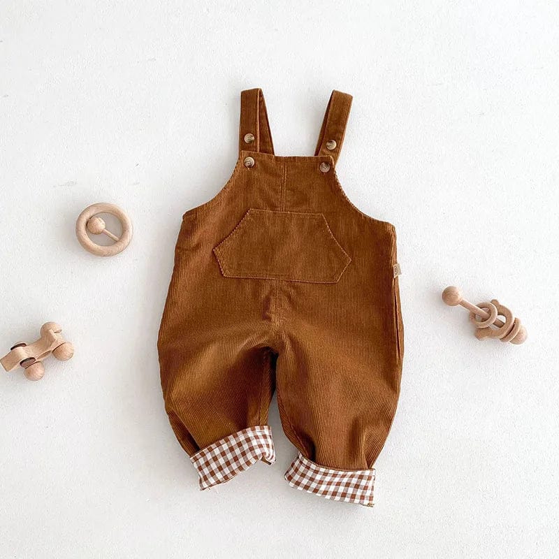 Brown Corduroy Overalls with Checkered Shirt - Image 9