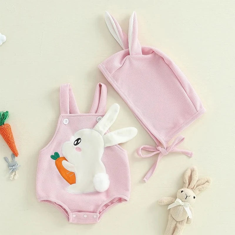 Bunny Embroidery Sleeveless Romper with Hat - Image 3