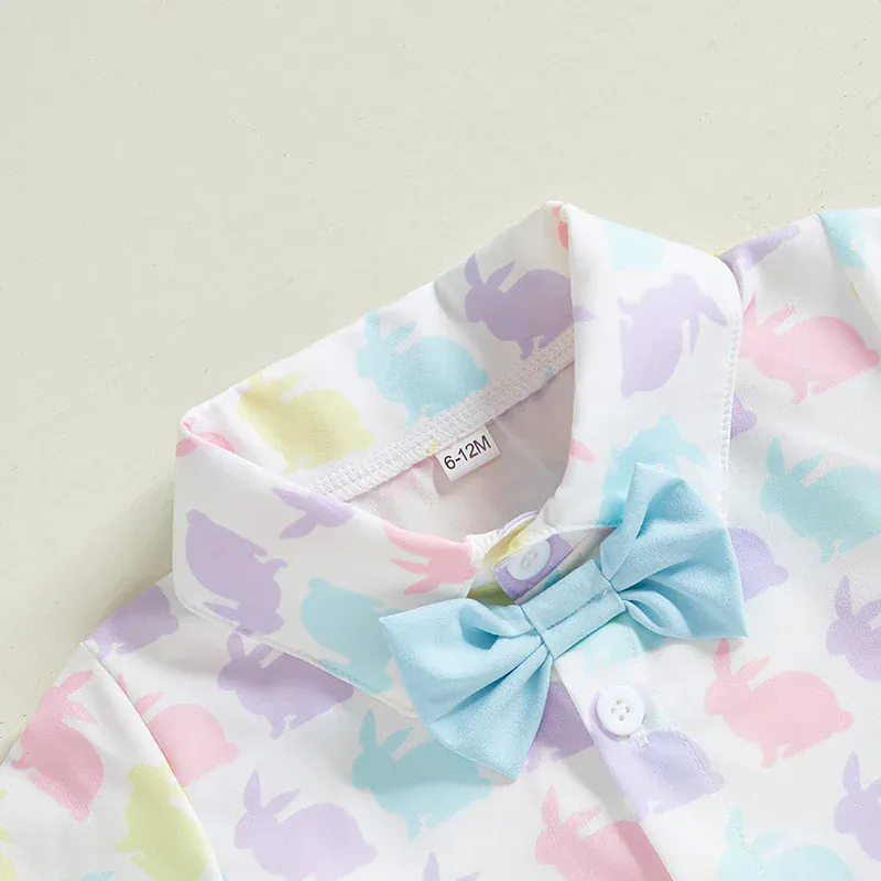Bunny Print Shirt and Bow Tie with Shorts - Image 6