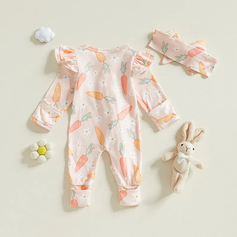 Carrot Print Ruffle Romper & Headband Set - Image 4