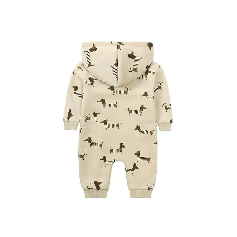 Cartoon Print Hooded Baby Onesie - Image 3